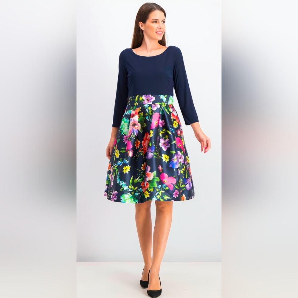 🛍️7/20 Jessica Howard 3/4 Sleeve Tie Waist Dress With Flare Skirt Size 12